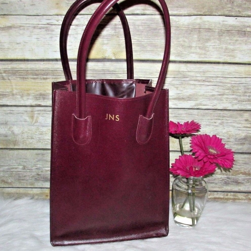 Vintage JNS Burgundy Maroon Red Leather Tote Bag